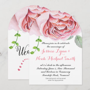 Watercolor Pinkish Purple Green Floral Wedding Invitation