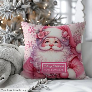 Watercolor Pinkmas Santa Pillow Custom Name Gift
