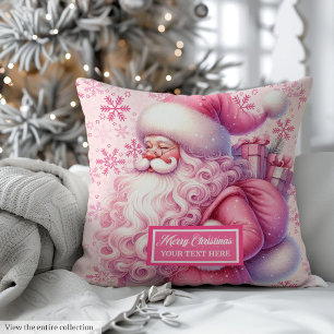 Watercolor Pinkmas Santa Pillow Personalized Gift