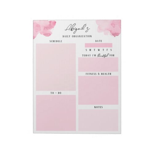Watercolor Pinks Custom Daily Plans Notepad
