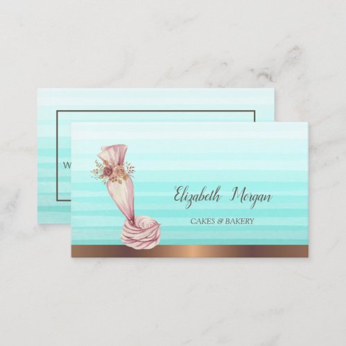 Watercolor Piping Bag Flowers Bakery Business Card