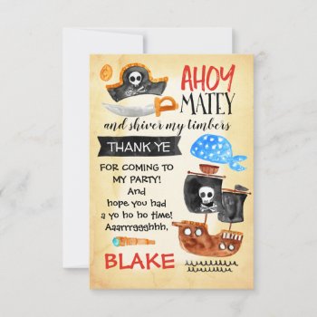 Watercolor Pirate Birthday Thank You Card by Sugar_Puff_Kids at Zazzle