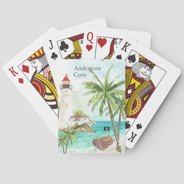 Watercolor Pirate Cove Summer Poker Cards (Back)