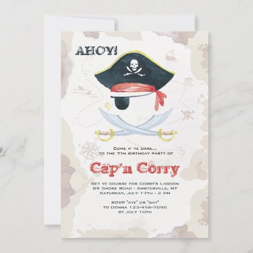 Watercolor Pirate Invitation