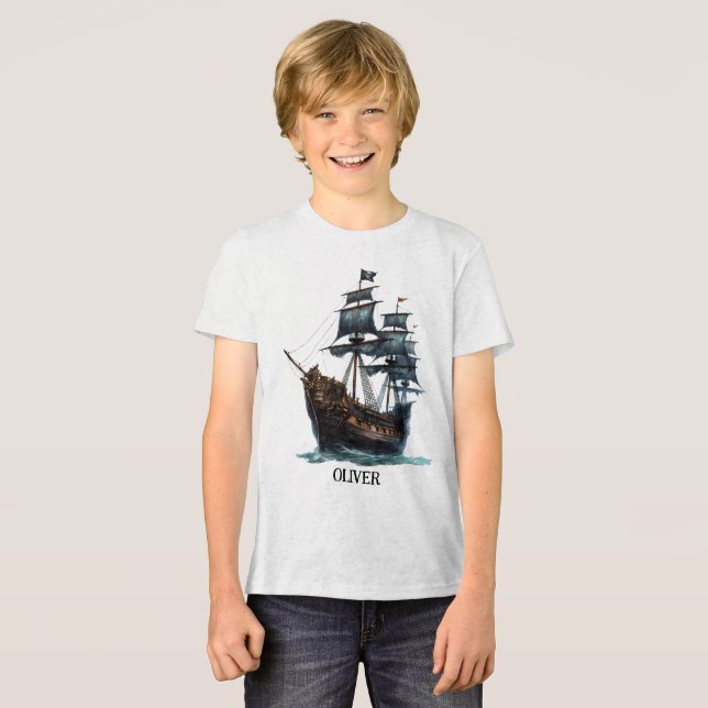 Watercolor Pirate Ship Tri-Blend Shirt (Front Full)