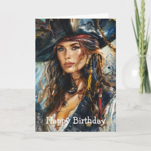 Watercolor Pirate Woman Portrait Card