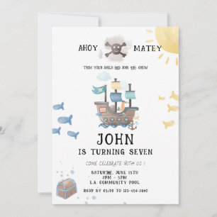 Watercolor Pirates Birthday Invitation