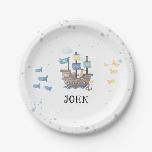 Watercolor Pirates Birthday Paper Plates