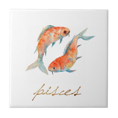 Watercolor Pisces Fish Ceramic Tile