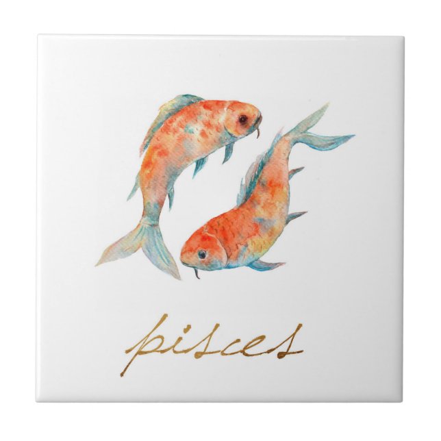 Watercolor Pisces Fish Ceramic Tile (Front)