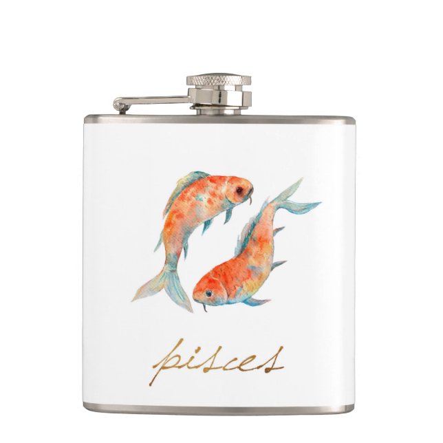 Watercolor Pisces Fish Flask (Front)