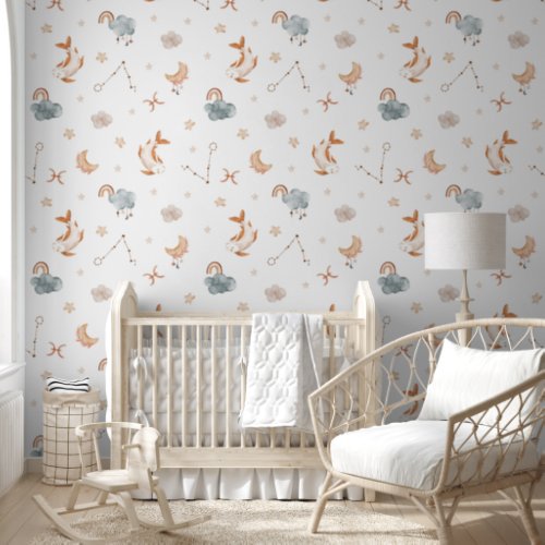 Watercolor Pisces Zodiac Nursery Wallpaper