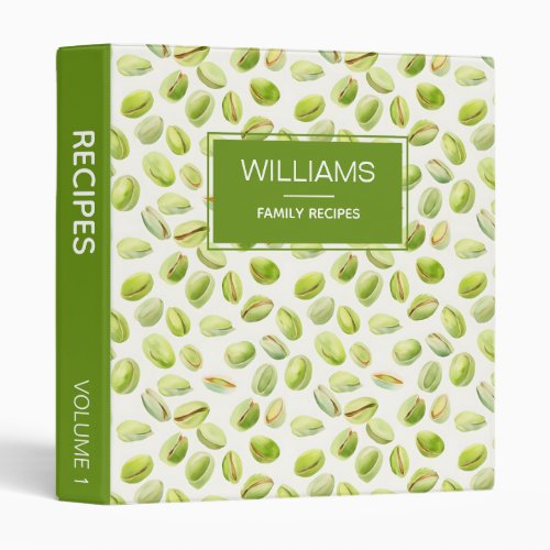 Watercolor Pistachios Personalized Family Recipes 3 Ring Binder