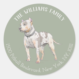 Watercolor Pit Bull Dog Family Address Label