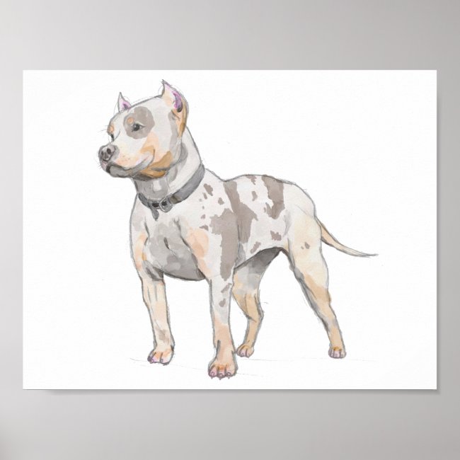 Watercolor Pit Bull Dog