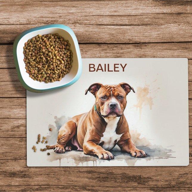 Watercolor Pit Bull Terrier Dog Food Mat (Creator Uploaded)