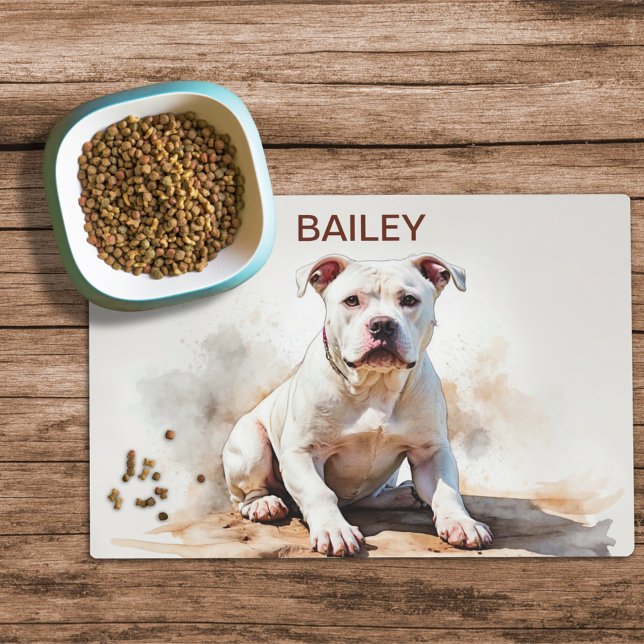 Watercolor Pit Bull Terrier Dog Food Mat (Creator Uploaded)