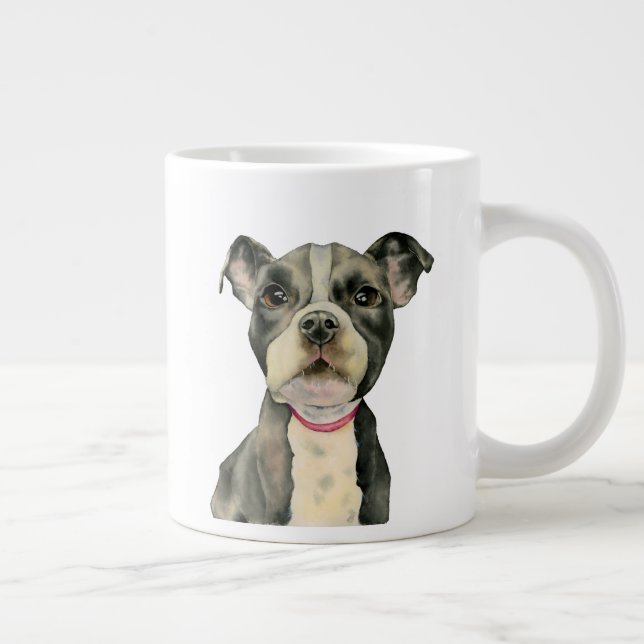 Watercolor Pit Bull Terrier Puppy Dog Giant Coffee Mug (Right)