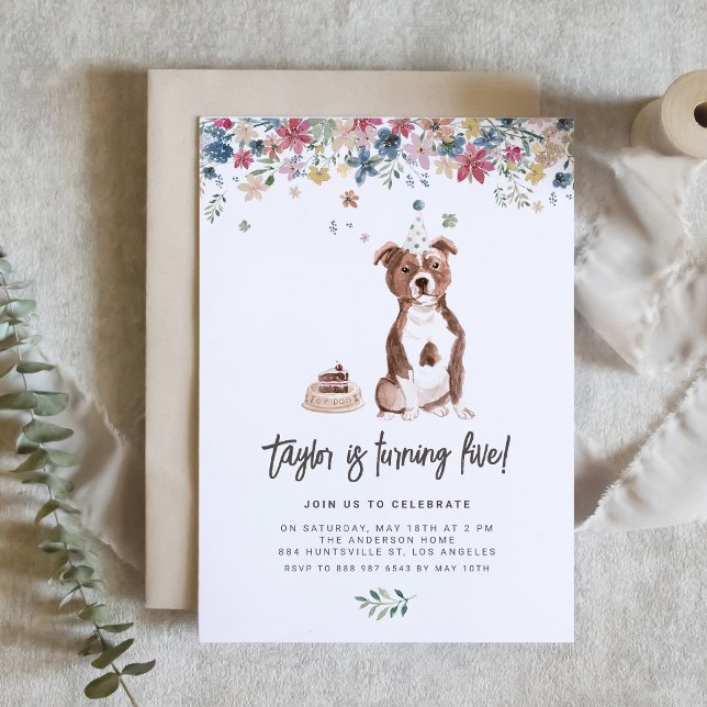 Watercolor Pitbull Dog Birthday Party Invitation (Celebrate your furry friend’s special day with our charming dog birthday invitation)