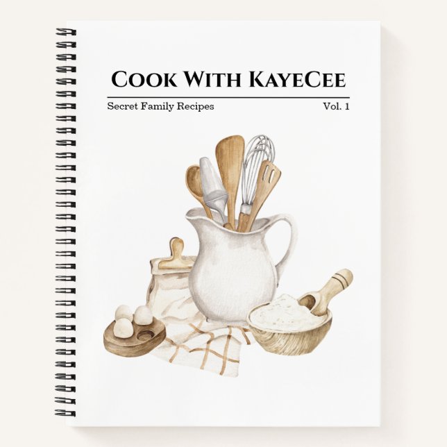 Watercolor Pitcher and Kitchen Tools Recipe Notebook (Front)
