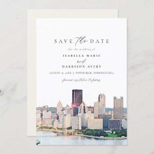 Watercolor Pittsburgh Pennsylvania Save the Date Invitation