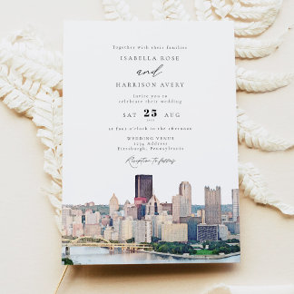 Watercolor Pittsburgh Pennsylvania Skyline Wedding Invitation