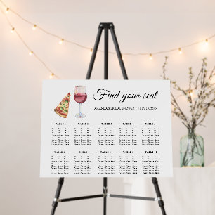 Watercolor pizza and wine Wedding seating chart Foam Board