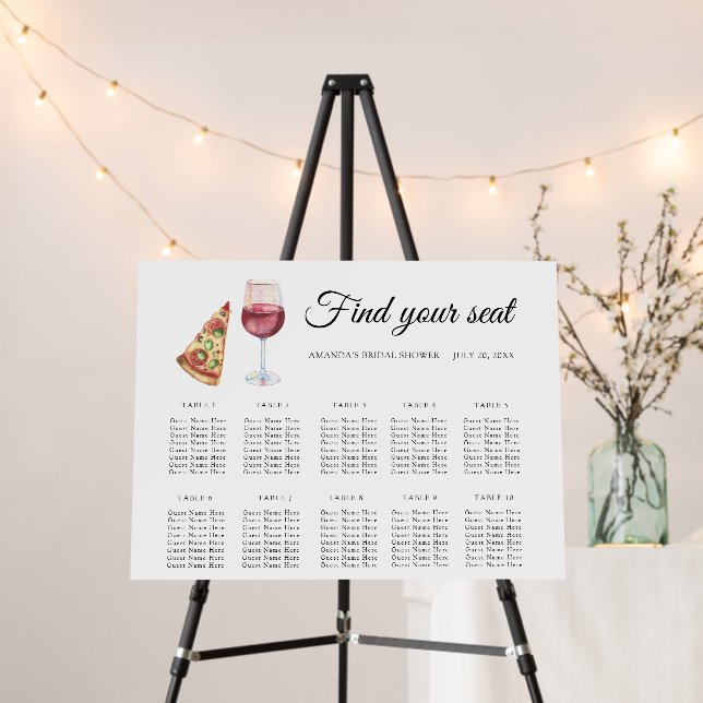 Watercolor pizza and wine Wedding seating chart Foam Board (In Situ (Stand))