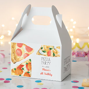 Watercolor pizza party birthday favor boxes
