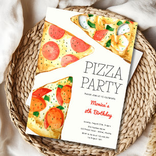 Watercolor pizza party birthday invitation