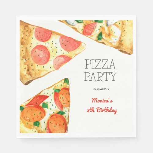 Watercolor pizza party birthday napkins