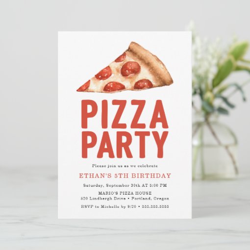 Watercolor Pizza Party Birthday Party Invitation | Zazzle