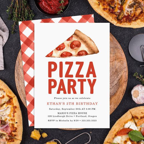 Watercolor Pizza Party Birthday Party Invitation