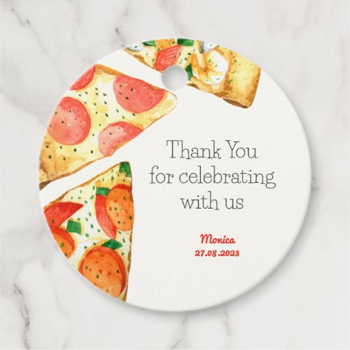 Watercolor pizza party birthday thank you favor tags