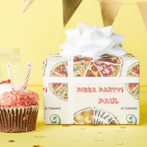 Watercolor pizza party birthday wrapping paper