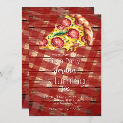 Watercolor Pizza Slices Birthday Party Script B Invitation