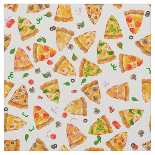 Watercolor Pizza Slices Kids Fast Food Fabric