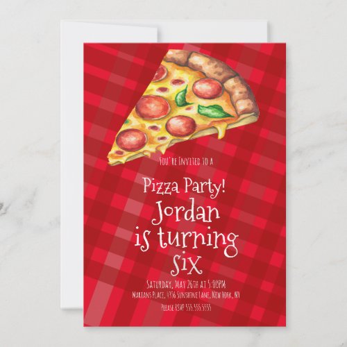 Watercolor Pizza Slices Party Red Birthday    Invitation