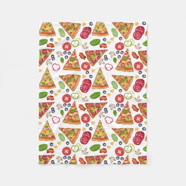 Watercolor Pizza Slices Pattern Fleece Blanket (Front)