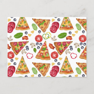 Watercolor Pizza Slices Pattern Holiday Postcard