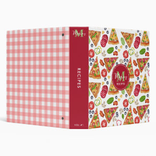 Watercolor Pizza Slices Pattern Italian Recipe 3 Ring Binder