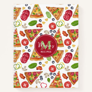 Watercolor Pizza Slices Pattern Italian Recipe Notebook