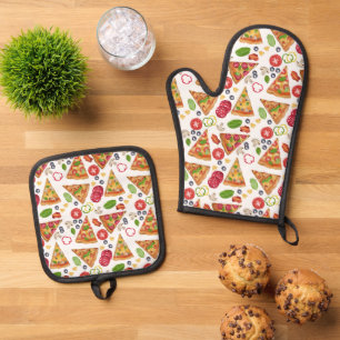 Watercolor Pizza Slices Pattern Oven Mitt & Pot Holder Set