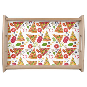 Watercolor Pizza Slices Pattern Serving Tray