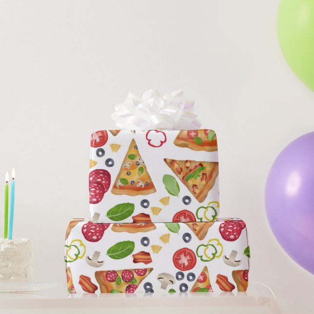 Watercolor Pizza Slices Pattern Wrapping Paper (Party Gifts)