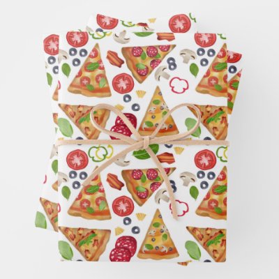 Watercolor Pizza Slices Pattern Wrapping Paper Sheets