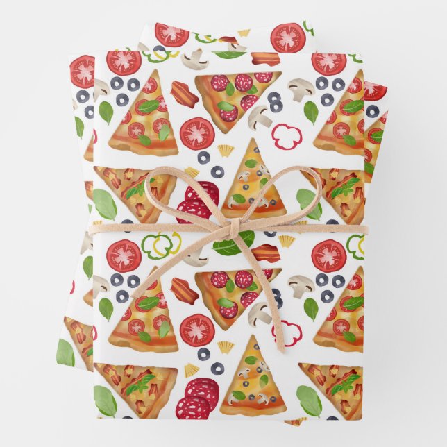 Watercolor Pizza Slices Pattern Wrapping Paper Sheets (In situ)