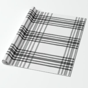 Watercolor Plaid Black and White Wrapping Paper