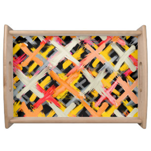 Watercolor plaid, bold, colorful, diagonal. serving tray