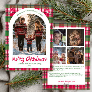 Watercolor Plaid Christmas Custom Arch 5 Photo Holiday Card